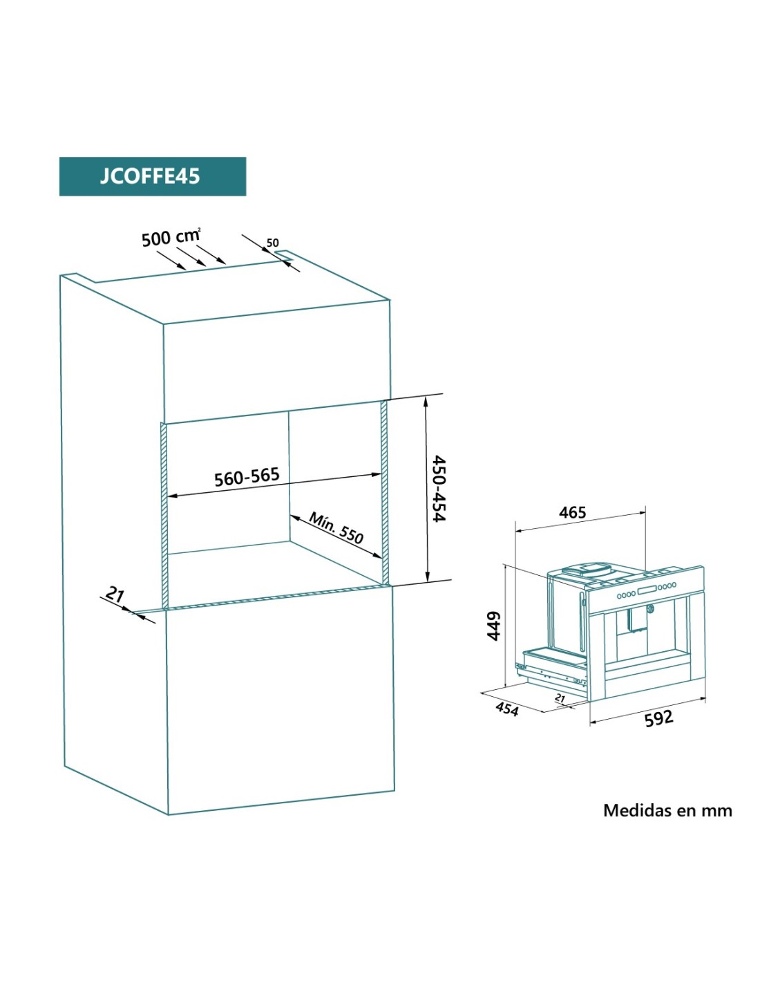 Cafetera automática integrable 45 cm Cristal Negro - Imagen 2