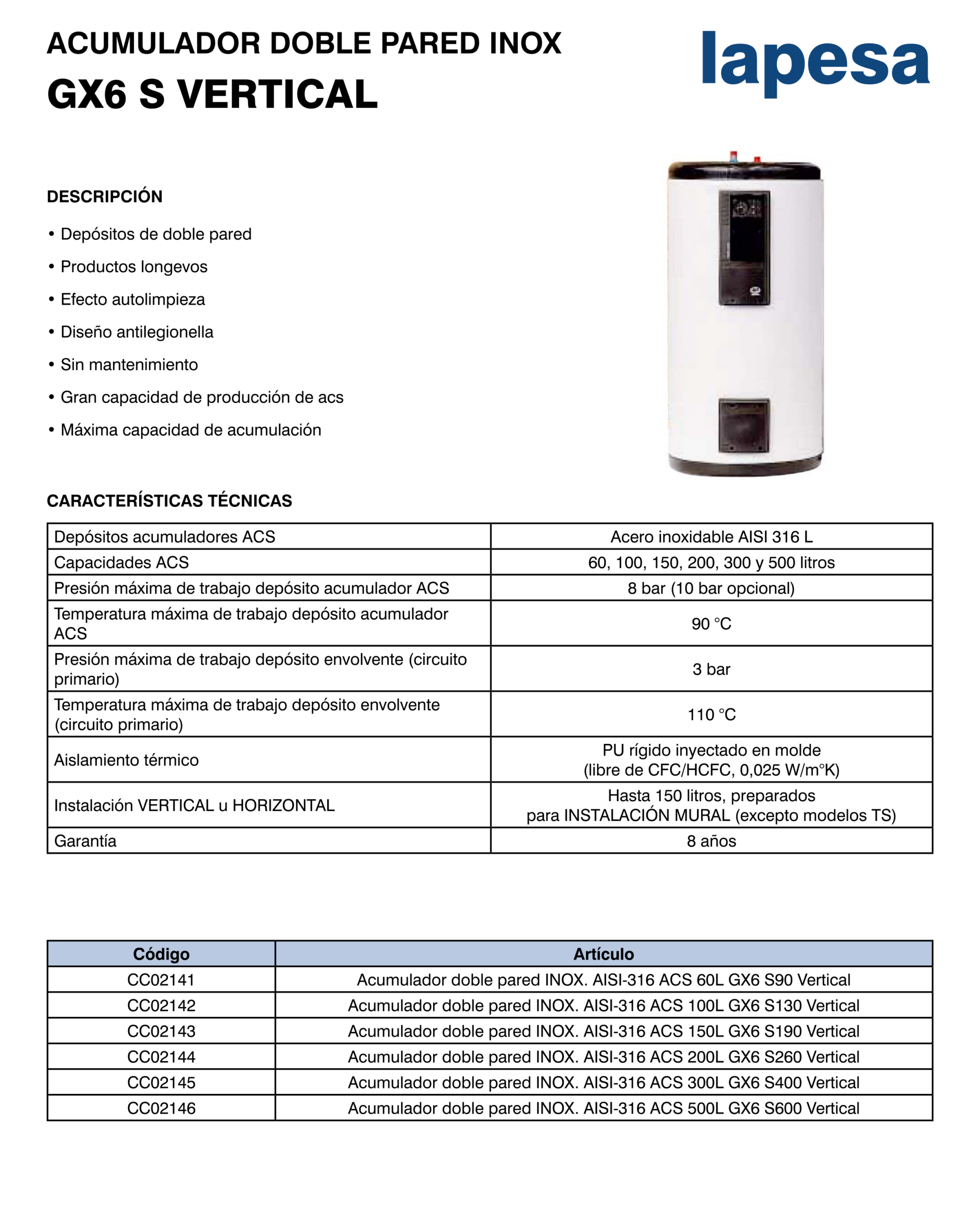 Acumulador Geiser Inox GX6S-400 - Imagen 2